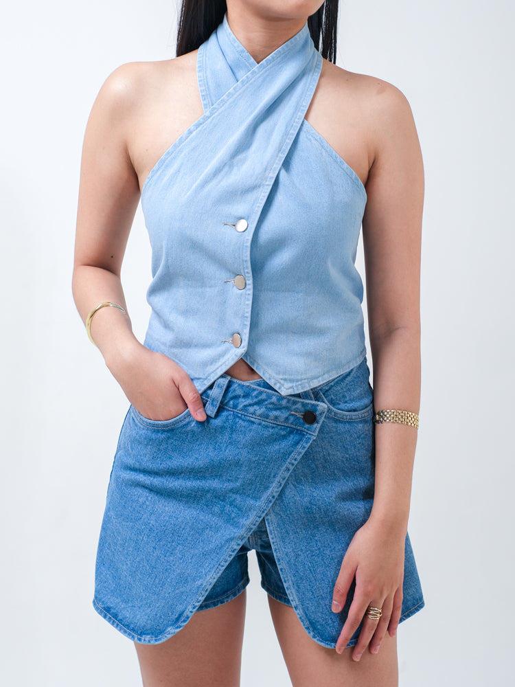CLOVE DENIM HALTER TOP