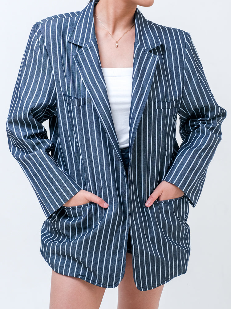 HARPER DENIM BLAZER STRIPE DENIM