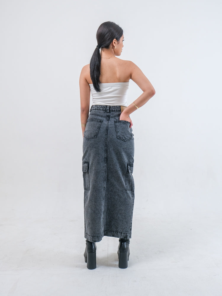 HAYDEN DENIM MAXI CARGO SKIRT
