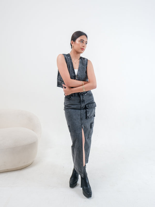 HAYDEN DENIM MAXI CARGO SKIRT