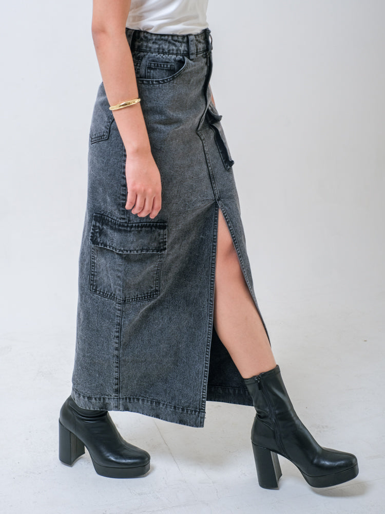 HAYDEN DENIM MAXI CARGO SKIRT